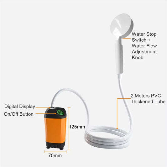 Portable 20L Capacity Electric Shower Pump for Outdoor Camping Hiking Pet Bathing & Car Wash for Shows & Events