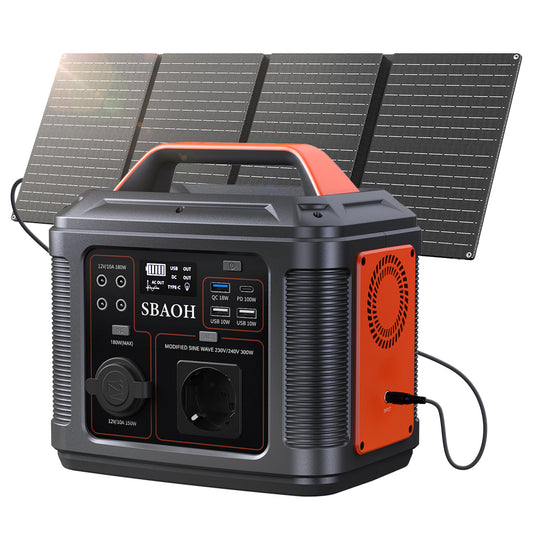 SBAOH 300W Portable Power Station,296Wh 80000mAh Outdoor Solar Generator For Outdoor Camping, Home Backup,Power Outage,with 60W Solar Panel