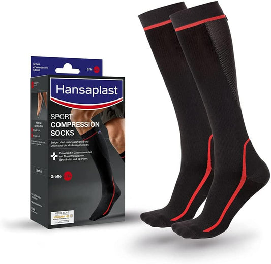 Hansaplast Sport Compression Socks, Sport Kompressions-Strümpfe zur Unterstützung der Muskulatur, Kniestrümpfe fördern die Muskelregeneration, 1 Paar, Größe L/XL