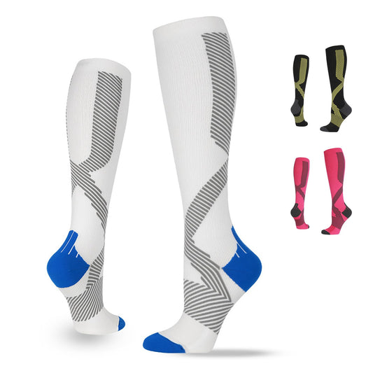 OndaCore Kompressionsstrümpfe Sport, Laufstrümpfe Damen & Herren, Kompressionssocken mit Anti-Blasen Schutz，Stützstrümpfe für Muskelerholung & Workouts(Weiß,L-XL)