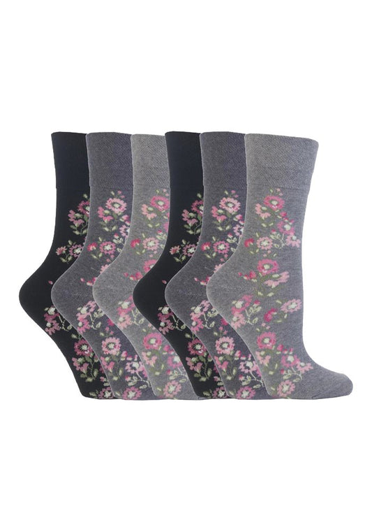 Gentle Grip - 6 Paar Damen Gesundheitssocken Ohne Gummi Diabetiker Druckfreie Handgekettelt Baumwollanteil Socken 37-42 EUR (GG45)
