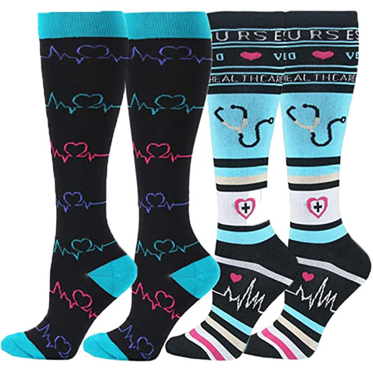 animacoser 2 Paar Stützstrümpfe Medizinisch, Kompressionsstrümpfe Damen Herren Medizinisch, Bunte Coole Sport Kniestrümpfe (as3, alpha, l, x_l, regular, regular, Schwarz)