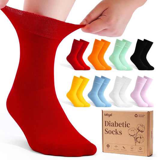 Moyel 8 Paar Diabetikersocken Damen Bequeme Diabetiker Socken Bunt 39-42 Socken Ohne Gummibund Damen Strümpfe Ohne Gummi für Mama Oma Schwester Schwangere