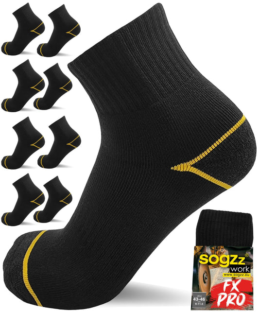 Halbhohe Arbeitssocken kurz WORK FX PRO aus 85% Baumwolle mit Kurzschaft, Quarter, Herren Damen Männer, kurze Arbeit Socken für Arbeitsschuhe, halbhoch, robust, schwarz, 4 Paar, 47-50