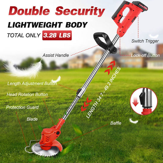 Electric Cordless Lawn Trimmer With 2 Batteries And Charger Brush Cutter Brushcutter Red