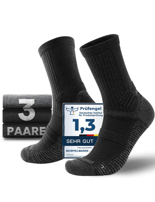 Juclise Herren Sommer Dünn Wandersocken Coolmax Merino Kompression Anti Blasen Gepolstert Anti-Schweiß Atmungsaktiv Trekkingsocken (DE/NL/SE/PL, Numerisch, 35, 38, Anthrazit*1 + Onyx*2)