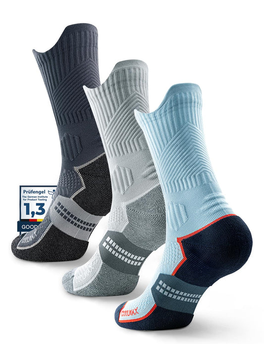 Juclise Bambus-Viskose Coolmax Crew Kompressionssocken zum Laufen, (DE/NL/SE/PL, Numerisch, 42, 47, Regular, Regular, Anthrazit meliert + Stahl meliert + Dynamisches Blau/Royalblau)