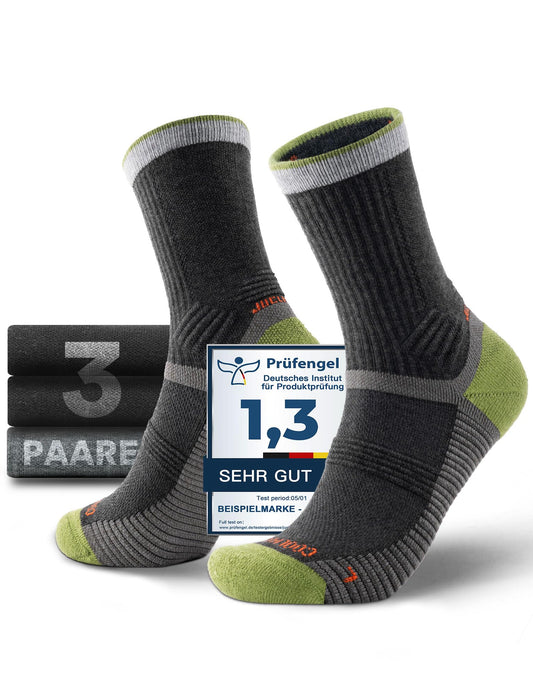 Juclise Sommer Dünn Coolmax Merino Wandersocken Kompression Anti Blasen Gepolstert Anti-Schweiß Atmungsaktiv Trekkingsocken Herren (DE/NL/SE/PL, Numerisch, 42, 47, Limette*2 + Aquagrau*1)