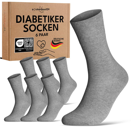 Diabetikersocken ohne Gummibund & ohne Naht 97% Baumwolle (6 Paar) Diabetiker Socken mit Komfortbund für Damen & Herren 70108T (Grau 39-42) WP
