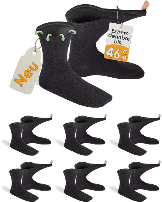 gigando 6 Paar extra weite Diabetiker-Socken, stark dehnbar ohne Gummi-Bund für keinen Abdruck am Bein, anthrazit, 43-46