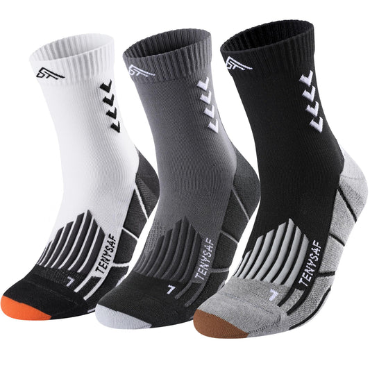Lounwee Kompressions Laufsocken für Herren und Damen: Crew Sportsocken mit Polsterung, 3er-Pack für Arbeit, Wandern und Basketball