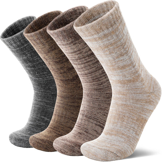 MOSEY KOSY 4 Paar Merino Wolle Wandersocken Thermosocken Extra Dick Warme Wintersocken Bequem Kuschelig Stiefel Arbeit Socken für Herren und Damen(Coffee Color Scheme,36-42)