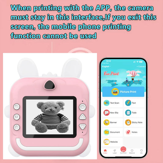 Youngsters' Digital Camera with Printing Function, Portable Multifunctional Photo Printer Camera with Rechargeable 18650 Lithium